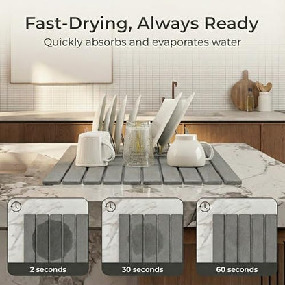 Stone Drying Mat for Kitchen Counter, Extra Large Stone Dish Drying Mat 23.6 x 15.5 in, Quick Drying Matt Kitchen Counter for Dishes, Soapstone Dish Mat, Quick Dry Gray Diatomite Sink Pad