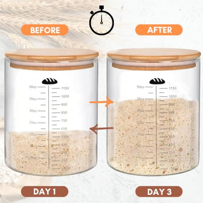 Yayacol 50oz Sourdough Starter Jar Glass with Recipes, Sourdough Starter Kit, Large Capacity Wide Mouth Glass Jar with lid, Sourdough Bread Baking Supplies