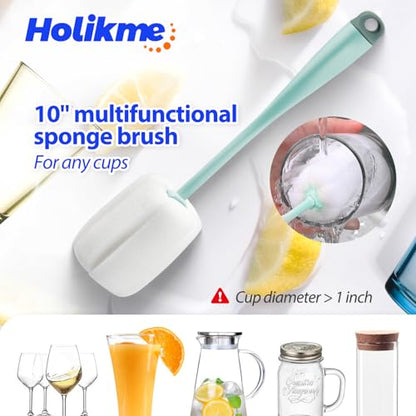 Holikme Bottle Brush Tube Cleaning Lab Set with Long Handle, Cup Cleaner for Washing Narrow Neck Beer Wine Decanter Pipes Lids Sinks Cap Covers, Green - color: Green