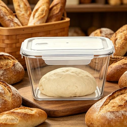 2.6L Sourdough Starter Jar, Airtight Glass Container with Lid, 88 oz Rectangular Wide Mouth Fermentation Jar for Sourdough Bread Baking, White Kitchen Food Storage, Sour Dough Tools Kit