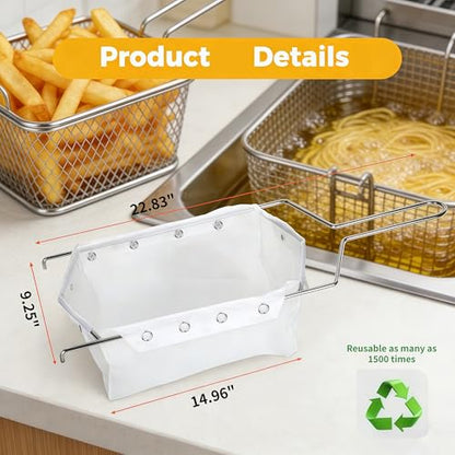 2 Pcs Deep Fryer Oil Filter Bag with Frame, Reusable Cooking Oil Fryer Filter Oil Strainer for Deep Fryer, Easy-Clean Mesh for Home Commercial Use Fryer Filter Bag (Bag X Frame)
