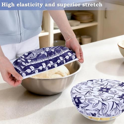 2 Large Reusable Beeswax Bowl Covers for Bread Proofing, 10/12 Inch Elastic Beeswax Wraps Cotton Cloth Sourdough Bowl Covers for Proofing Baskets, Mixer Bowls, Food Storage Containers - color: Batik Bird