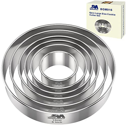 M JNGMEI 6 Pieces Stainless Steel Cookie Cutter Set 2'', 3'',3.5'', 4'',5''and6'' Biscuit Plain Edge Round Cutters large Sizes Shape Molds Ranging from 2-6 Inches GIFT PACKAGE - style: 6pcs(2-6in )