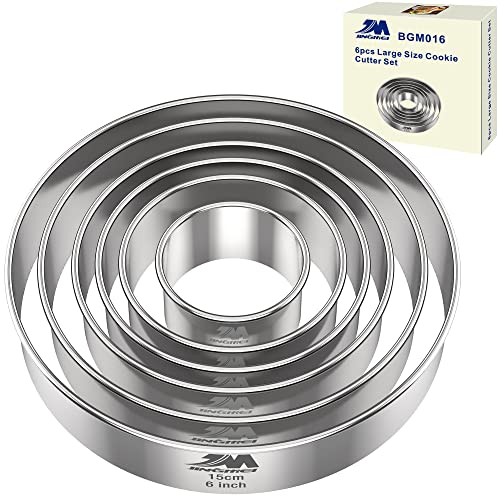 M JNGMEI 6 Pieces Stainless Steel Cookie Cutter Set 2'', 3'',3.5'', 4'',5''and6'' Biscuit Plain Edge Round Cutters large Sizes Shape Molds Ranging from 2-6 Inches GIFT PACKAGE - style: 6pcs(2-6in )
