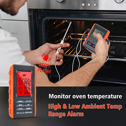 Wireless Meat Thermometer for Grilling Smoking - Kitchen Food Cooking Candy Thermometer with 3 Probes - Monitor Ambient Temperature Inside The Grill Smoker BBQ Oven Thermometer, 490ft,Digital - style: 3 Probes