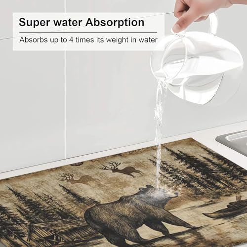 Carbine Bear Dish Drying Mat for Kitchen Counter Microfiber Super Absorbent Non-Slip Dish Drying Pad for Countertops Dishes Utensils Stylish Quick-Dry Machine Washable 18x24 Inch - color: Beer