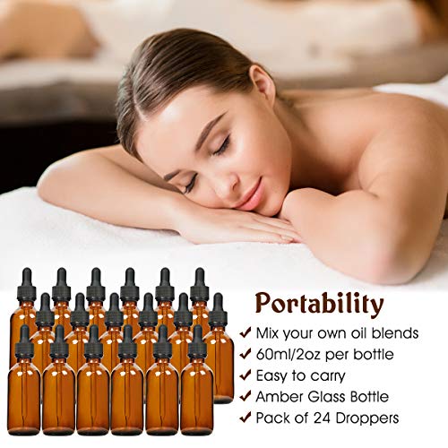 Eternal Moment 2 oz Eye Dropper Bottle(24 Pack), 60ml Amber Glass Bottles with Glass Eye Dropper for Essential Oils, Chemistry Lab Chemicals, Colognes & Perfumes - size: 2 Ounce