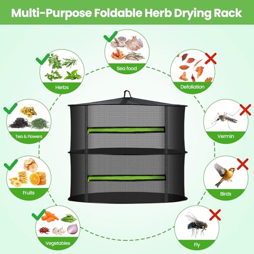 MEKOLIFE Herb Drying Rack, 2-Tier Collapsible Mesh Zip & Hooks (11.81") | Indoor & Outdoor Versatile Use, Ideal For Herbs, Socks, Underwear, Seafood, Camping Food & Dehydrated Snacks - size: 2 Layers