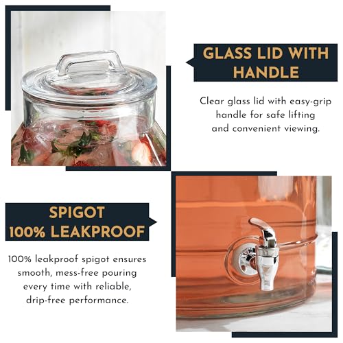 3 Gallon Glass Drink Dispensers For Parties,Classic Mason Jug Beverage Dispensers With Glass Lid With Handle And 100% Leakproof Spigot.Glass Water Jug Dispenser,Lemonade Dispenser - color: Clear-3-Gallon