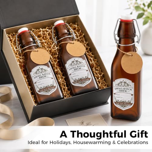 Ruckae Amber Square Swing Top Glass Bottles with Lids Kombucha Flip Top Glass Bottle for Coquito Syrup Vanilla Extract Brew Beer Kefir Air Tight Bottles for Gift (8oz 12pack) - size: 8oz 12pack