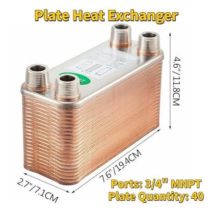 Heat Exchanger, 30 40 60 Plates Heat Exchanger Wort Chiller Stainless Steel Homebrew Brewing Beer Cooler Counterflow Chiller Water Heating for Floor Heating, Water Heating, Snow Melting(40 Plates) - color: 40 Plates
