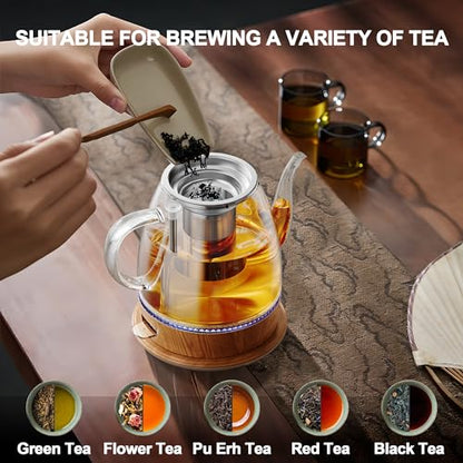 Topwit Electric Kettle Glass, For Hot Water, Tea and Coffee Dual Purpose Design, BPA-Free, 1L Pour Over Removable Stainless Steel Infuser, Auto-shut Off & Boil-dry Protect - color: Wood