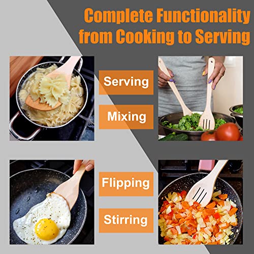 ECOSALL 6 Healthy Wooden Spoons For Cooking – Safe & Reliable Kitchen Set | 100% Natural, Uncoated, Unfinished Solid Hard Wood Utensils to Scrape, Stir, Serve, Turn, Flip & Mix Your Food. Nonstick Safe