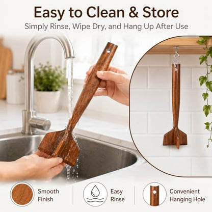 Teak Wooden Meat Chopper, Meat Chopper for Ground Beef, Heat-Resistant Non-Scratch Wooden Meat Masher for Hamburger, Beef, Turkey, Safe for Nonstick Cookware (1Pcs)