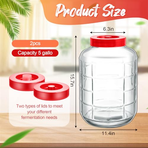 Havawish 2 Pcs 5 Gallon Glass Jar with Airlock Lid Large Storage Glass Jars Wide Mouth Carboy Fermentor with Carrying Harness Fermentation Container Jug for Wine Making