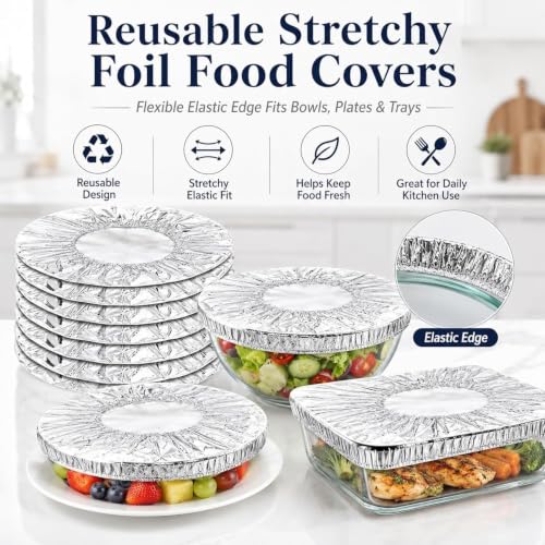 Reusable Aluminum Foil Food Covers, Reusable Elastic Food Storage Covers, Plastic Bowl Covers with Elastic Edging Stretch Plastic Wrap Bowl Covers (50PCS) - color: 50PCS