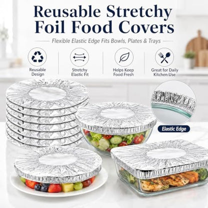 Reusable Aluminum Foil Food Covers, Reusable Elastic Food Storage Covers, Plastic Bowl Covers with Elastic Edging Stretch Plastic Wrap Bowl Covers (50PCS) - color: 50PCS