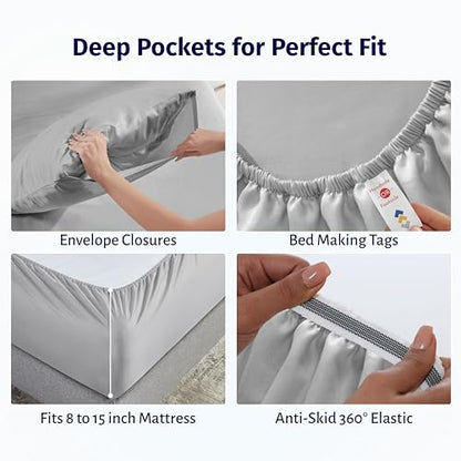 California Design Den Deep Pocket Full Size Sheets Set - Certified 100% Egyptian Cotton Percale Sheets, Lightweight, Crisp, Durable Luxury Bedding Set - Light Grey - color: Light Grey, size: Full