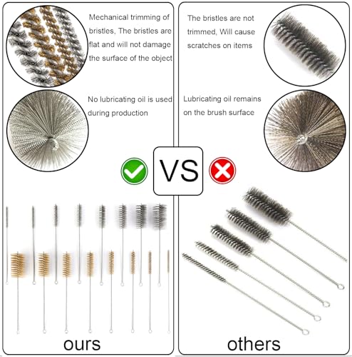 16 1/2 Inch Extra Long Stainless Steel Tube Brushes, Wire Pipe Cleaning Set with Stainless Steel Bristles, Tube Bottle Brush Kit, 8 Sizes for Auto Parts, Bottles, Tubes, Etc