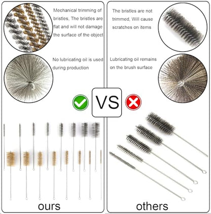 16 1/2 Inch Extra Long Stainless Steel Tube Brushes, Wire Pipe Cleaning Set with Stainless Steel Bristles, Tube Bottle Brush Kit, 8 Sizes for Auto Parts, Bottles, Tubes, Etc