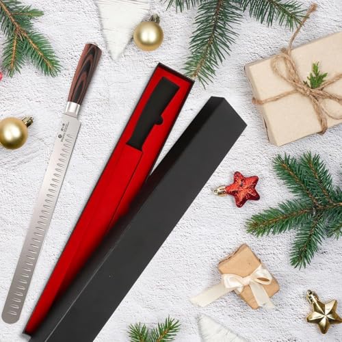 imarku Brisket Knife, 12 Inch Ultra Sharp Carving Slicing Knife for Brisket, BBQ, Turkey, Ham, Ribs, and Roast Beef, Japanese High Carbon Stainless Steel Blade, Ergonomic Pakkawood Handle, Gift Box - color: Black Brown Handle