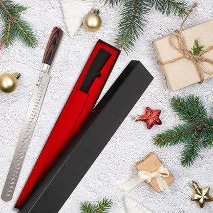 imarku Brisket Knife, 12 Inch Ultra Sharp Carving Slicing Knife for Brisket, BBQ, Turkey, Ham, Ribs, and Roast Beef, Japanese High Carbon Stainless Steel Blade, Ergonomic Pakkawood Handle, Gift Box - color: Black Brown Handle