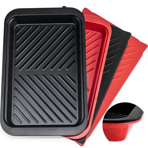Czlizdyt Deep Grilling Prep and Serve Trays with lid, BBQ Tray for Marinating Raw and Cooked Food, Diswasher Safe Nesting Trays Black in Red - style: Deep Prep Trays with Lid