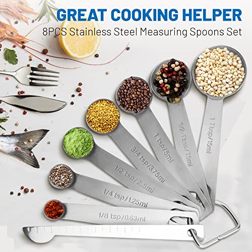 8PCS Measuring Spoons, Premium Heavy Duty Stainless Steel Measuring Spoons Cups Set, Small Tablespoon with Metric and US Measurements, Set of 8 for Measuring Dry and Liquid Ingredients - size: 8PCS