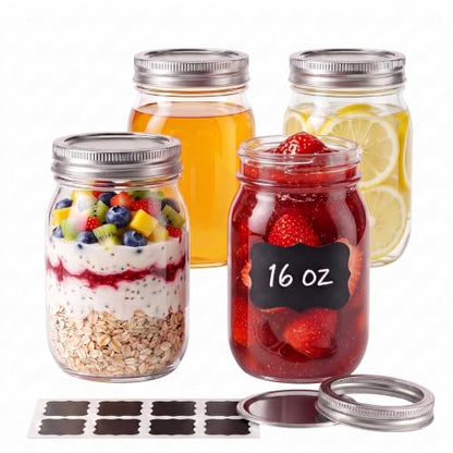 Mason Jars with Airtight Lids,16oz Wide Mouth Food Grade Glass Canning Jars,Food Storage Leak-Proof, Dishwasher Safe, Perfect Fermenting, Pickling, Overnight Oats,Snacks, Candies, DIY Projects (4PACK) - size: 16oz*4PCS