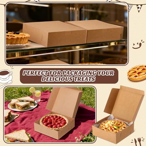 36 Pack Pizza Bakery Boxes 8" x 8" x 3" Kraft Square Bakery Boxes for Pie, Cookies, Cheesecake, Chocolate Covered Strawberries, Dessert Brown Paper Cardboard Container for Treats - size: 8 x 8 x 3 inches