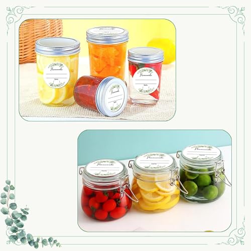 Canning Jar Labels 2 Inch Waterproof Mason Jar Stickers for Home Canning | Watercolor Green Plant Design with Date Lines for Homemade Jam Jelly Pantry Organization Small Business Food Packaging