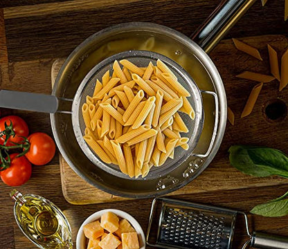 9" Large Extra Fine Mesh Strainer with Thermo Plastic Rubber Handle - Sieve Fine Mesh Stainless Steel - Ideal to Strain Pasta, Quinoa and Rice - size: 9 inch