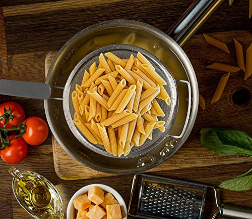 9" Large Extra Fine Mesh Strainer with Thermo Plastic Rubber Handle - Sieve Fine Mesh Stainless Steel - Ideal to Strain Pasta, Quinoa and Rice - size: 9 inch