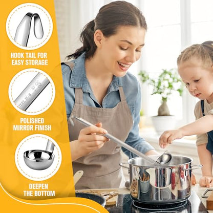 meekoo 1 Pieces Stainless Steel Ladle Soup Handle Ladle with Pouring Rim for Kitchen Cooking Soup Sauce (1 oz) - size: 1 oz