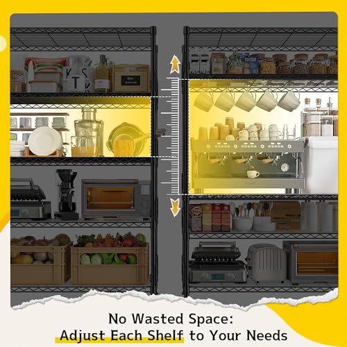 DurayLoly 5 Tier Wire Shelving Unit with Hooks and Side Blockers, 900LBS Heavy Duty Storage Shelves, Adjustable Standing Pantry Shelves for Kitchen, Closet, Workshop, 35.4" D x 15.7" W x 71.5" H - size: 35.4''Wx15.7''Dx71.5''H
