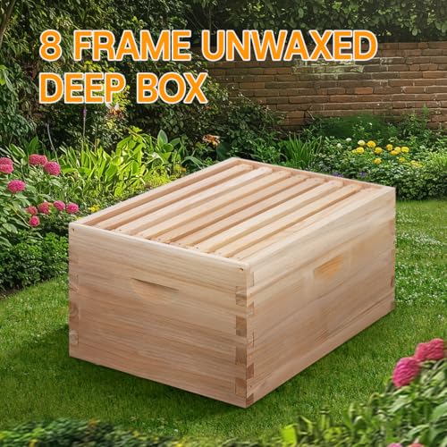 8 Frame Deep Beehive Box,Langstoth Deep Brood Bee Hive Box, Include Beehive Frames and Waxed Foundations - size: 8 Frame