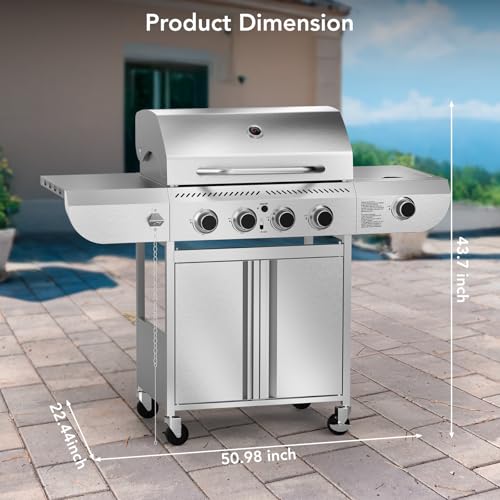 Electactic G41 Pro BBQ Grill,Heavy-Duty Stainless Steel Gas Grill, 4 Burner Gas Grill with Side Burner,42000 BTU Propane Grill for Outdoor Cooking,Barbecue,Garden and Patio Backyard - size: 4 Burner Upgradel Gas Grills with Side Burner