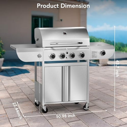 Electactic G41 Pro BBQ Grill,Heavy-Duty Stainless Steel Gas Grill, 4 Burner Gas Grill with Side Burner,42000 BTU Propane Grill for Outdoor Cooking,Barbecue,Garden and Patio Backyard - size: 4 Burner Upgradel Gas Grills with Side Burner