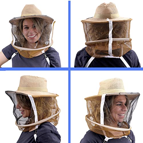 Beekeeping Veil Hat with Veil and Elastic Shoulder Strap | Ultra-tight sting-proof mesh,Adjustable head & chin straps,360° stiff sun brim,Stable structure for apiary & garden work