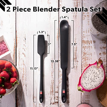 DI ORO Silicone Blender & Jar Spatulas - Heat Resistant Kitchen Utensil Set for Cooking, Mixing, Baking, & Scraping (2pc, Black) - color: Black