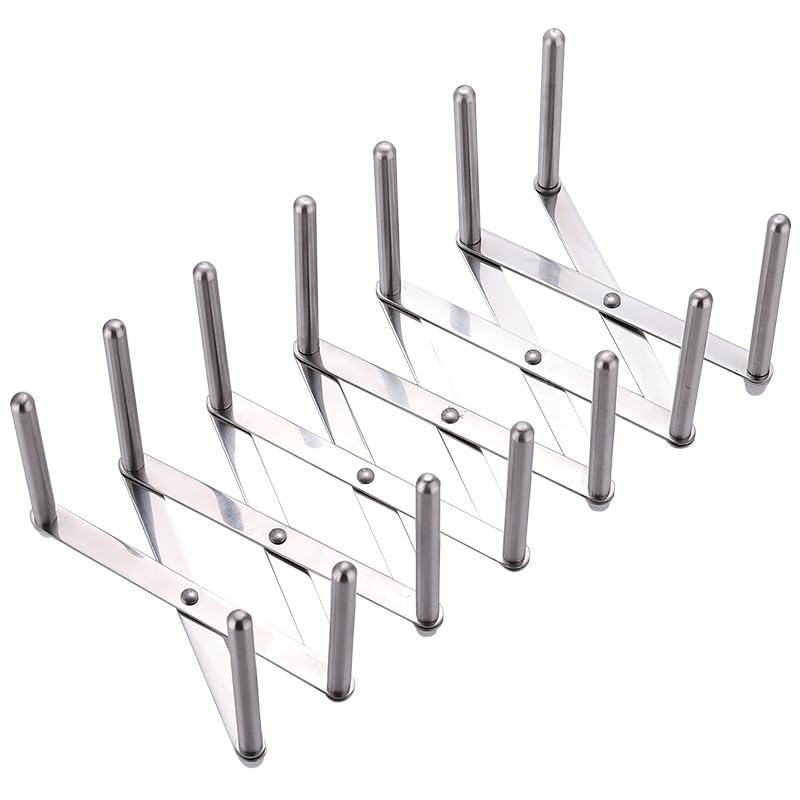 oncho Dish and Lid Drying Storage, Stainless Steel, 6 Adjustable Compartments for Kitchen Cabinets - Expandable, Adjustable and Minimalist Design (14.5x10 cm, Silver)