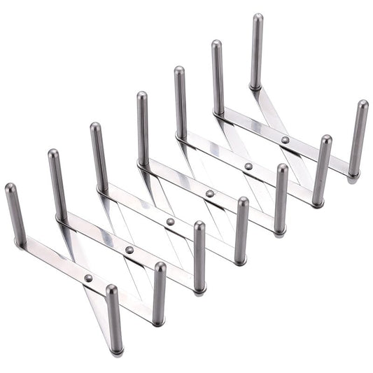oncho Dish and Lid Drying Storage, Stainless Steel, 6 Adjustable Compartments for Kitchen Cabinets - Expandable, Adjustable and Minimalist Design (14.5x10 cm, Silver)