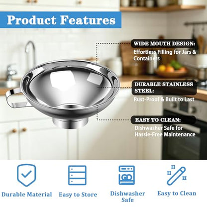 5 Pack Stainless Steel Canning Funnel for Filling Mason Jar with Mesh Strainer, Wide & Narrow Mouth Funnels for Kitchen Use, Filling Bottles & Dry Ingredients, Kitchen Gadgets Canning Supplies Kit