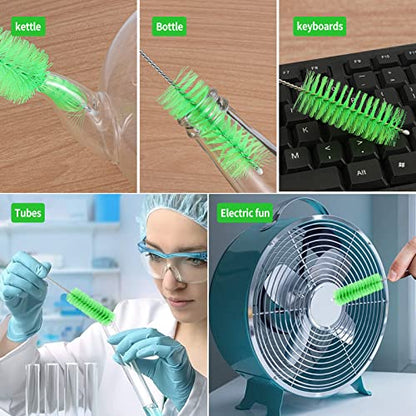 CiaraQ Bottle Cleaning Brushes, 8 Inch Nylon Tube Brush Set | Green Cleaner for Narrow Neck Bottles Cups with Hook, Set of 10pcs. - color: Green, size: 8.0 Inch (10pcs)