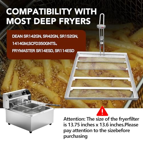 Commercial Deep Fryer Filter Skimmer Basket (13.75" x 13.6") – Stainless Steel 550 Micron Mesh Oil Filter Screen for High-Volume Frying, Heavy-Duty Oil Strainer, Manual Included