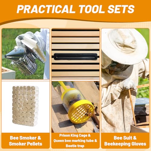 10-Frame Bee Hives and Supplies Starter Kit, Beehive Kit Dipped in 100% Beeswax, Bee Keeping Supplies-All Beginners Kit Includes Beekeeping Supplies Tool Set and Bee Suit - size: 10 Frames 1 Layer