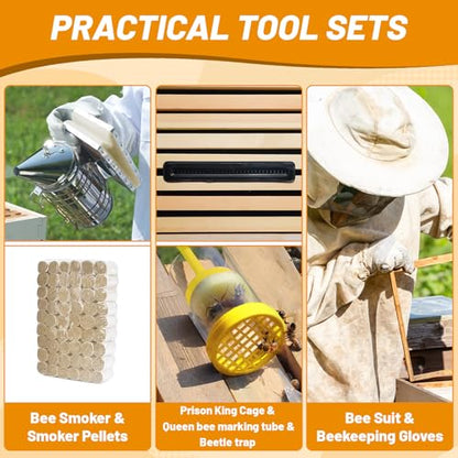 10-Frame Bee Hives and Supplies Starter Kit, Beehive Kit Dipped in 100% Beeswax, Bee Keeping Supplies-All Beginners Kit Includes Beekeeping Supplies Tool Set and Bee Suit - size: 10 Frames 1 Layer