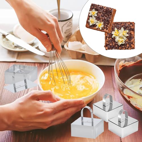 Uncle Jack 4 Pieces Food Ring Molds Set, Stainless Steel Cake Ring Mold with Pusher, for Kitchen Tools, Baking Pastry, Cake, Mousse (Include 4 Rings and 2 Pushers) - size: Square 2 PCS 3 1/8" + 2 PCS 2 3/8"