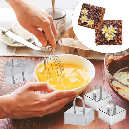 Uncle Jack 4 Pieces Food Ring Molds Set, Stainless Steel Cake Ring Mold with Pusher, for Kitchen Tools, Baking Pastry, Cake, Mousse (Include 4 Rings and 2 Pushers) - size: Square 2 PCS 3 1/8" + 2 PCS 2 3/8"