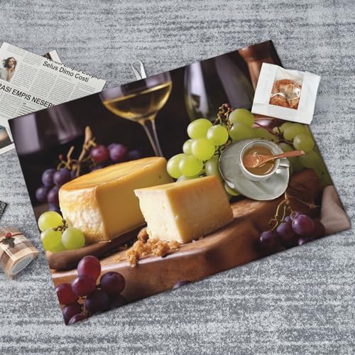 White Wine Cheese Cake Grapes Print Dish Drying Mat For Kitchen Counter Ultra Absorbent Microfiber Dishes Drainer Mats Washable Drying Pads For Sinks 18 X 24 In